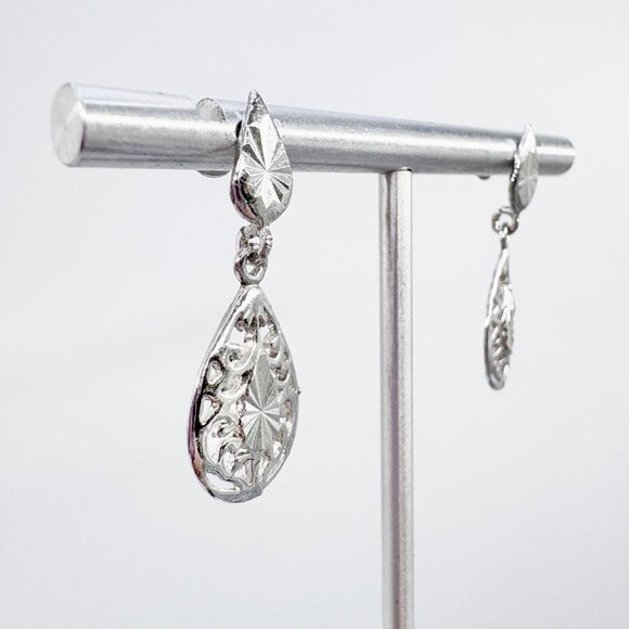 VTG Sterling Silver 925 Filigree Scroll Design Dangle Earrings Size 1" Length - Picture 2 of 8